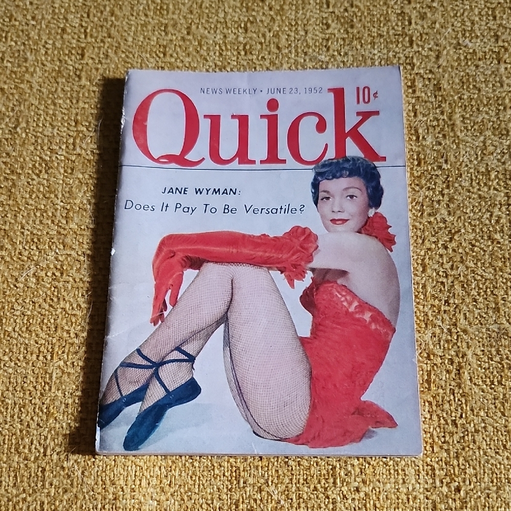 VINTAGE QUICK MAGAZINE with JANE WYMAN on the COVER - JUNE 1952